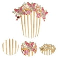 thumbnail image 3 of Unique Bargains 1 Pc Women's Portable Butterfly Rhinestones Side Comb for Parties Pink Alloy, 3 of 4