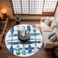thumbnail image 3 of 3.3ft Round Rug, Lake Paddles Non-Skid Rubber Backing Large Area Rugs - Living Room Bedroom Home Office, Summer Watercolor Teal Blue Striped Indoor Floor Mat Carpets Washable Rug, 3 of 9