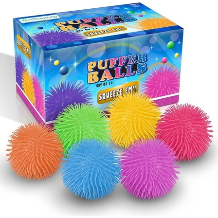 ArtCreativity Puffer Balls – 12-Pack of Soft, Spiky Squishy Balls – Stress Relief & Calming Autism Sensory Toys for Kids – Fun Birthday Party Favors
