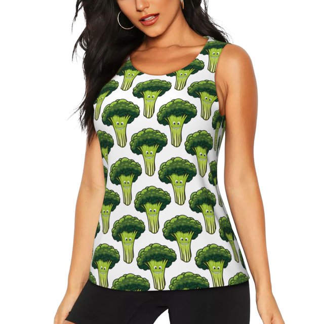 Fotbe Cute Broccoli Blusas Sin Mangas para Mujer – Estilo Casual, Corte Suelto, Slim-Fit, Cuello Redondo Deportivo, Tops de Verano para Gimnasio y Yoga-Medium