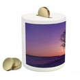 thumbnail image 2 of Nature Piggy Bank, Oak Tree at Sunset Frozen Wintertime Snowy Field Evergreen Forest Evening Scenery, Ceramic Coin Bank Money Box for Cash Saving, 3.6" X 3.2", Purple Peach, by Ambesonne, 2 of 4
