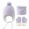 thumbnail image 5 of Baby Winter Hat Scarf Gloves Set 3-Piece, Tie Closure Fleece Lined Beanie with PomPom Neck Warmer Mittens, Thermal Knit Accessories for Infants Toddlers Boys Girls Cold Weather Protection, 5 of 5