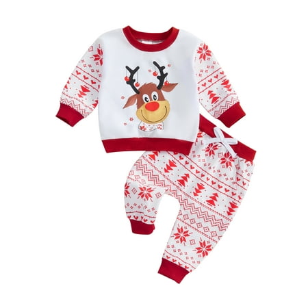 

Mama s sunshine Boys Christmas Pants Sets Long Sleeve Elk Print Sweatshirt Drawstring Pants Sets