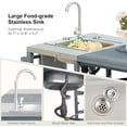 thumbnail image 5 of GUCOGUKA 75.4" Outdoor Kitchen Island with Sink, Solid Wood Outdoor Grill Cart for Big Green Egg Grills, Rolling Outdoor Bar Cart with Stainless Steel Top for Pizza Prep & BBQ, Grey, 5 of 18