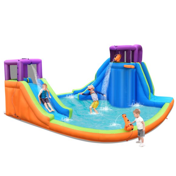 Patiojoy Inflatable Water Park Double Water Slide Blow Up Bouncer with Climbing Wall
