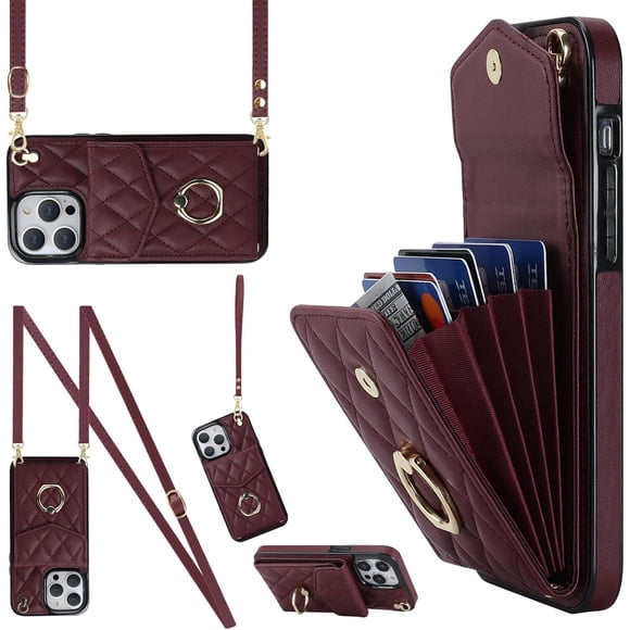 MYKOMI Crossbody Wallet Phone Case for Apple iPhone 11 Leather Case with Card Holder & 360° Ring Kickstand & Wrist Strap Purse Cover Magnetic Closure Flip Handbag Women