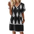 thumbnail image 3 of CHIUNL Summer Dresses for Women, V Neck Short Sleeve Ethnic Floral Mini Dress with Pockets, Casual Boho T-Shirt Dress, Fashion Vacation Outfits for Beach, Women Clothing (Black L), 3 of 8