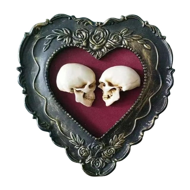 Grabado Flor Corazón Cráneo Estatua Resina Artesanía Miedo Horror Esqueleto Estatuilla Adorno Gótico para Gabinete Sala Estante Bar Decoraciones Sunnimix estatua de amor
