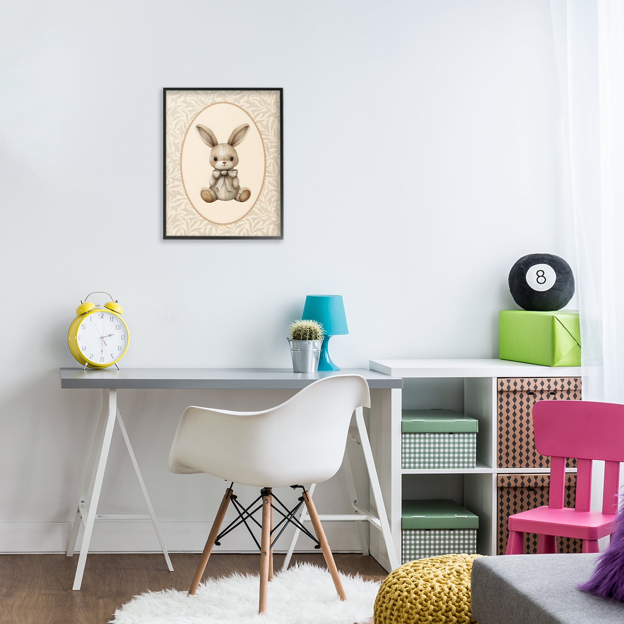Stupell Industries Neutral Bunny in Oval Border Black Framed Giclee Art, design by LSR Design Studio