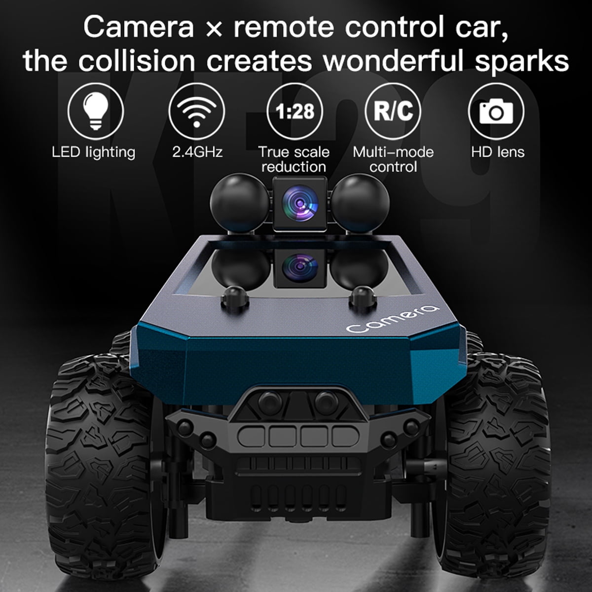 RC Car with HD Camera, 1: 28 High Speed Remote Control Car, Original Scale Reduced, LED Lighting, 2.4G, Dual Control Modes RC Cars Toys for Adults, Kids, Boys