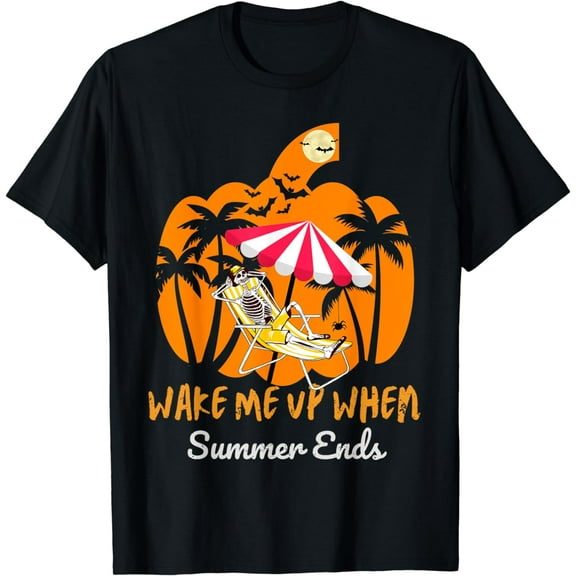 Summerween Beach Pumpkin Skeleton Funny Halloween Holiday T-Shirt
