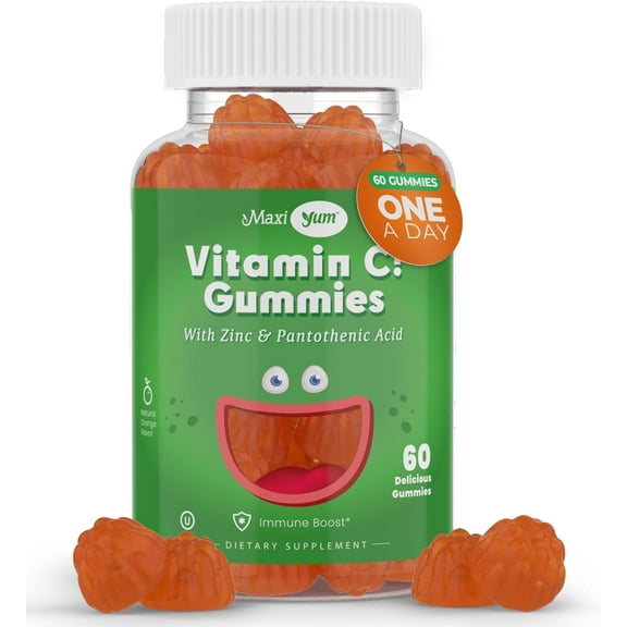 Maxi Health Vitamin C Gummies with Zinc – Immune Support for Kids & Adults – 60 Orange Gummies