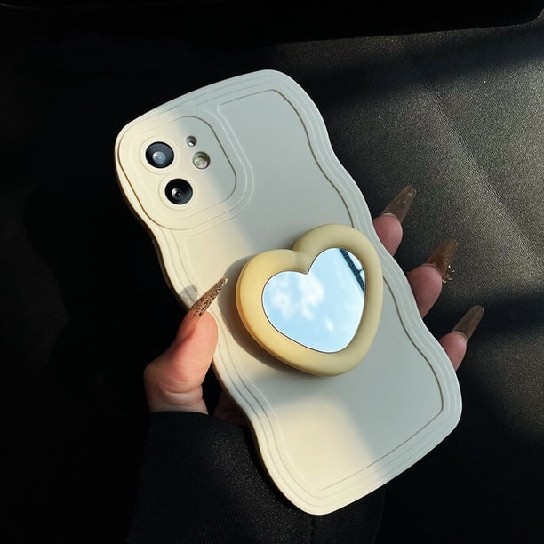 Funda de teléfono con soporte de espejo en forma de corazón para iPhone 14 pro max 13 12 11 pro 6 6S 7 8 PLUS XS Max XR X, carcasa trasera con soporte Fivean unisex