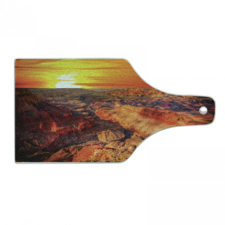 

American Cutting Board Horizon Overview Unique Grand Canyon Photo Saturated Warm Color Effects Sunset Decorative Tempered Glass Cutting and Serving Board Wine Bottle Shape Orange by Ambesonne