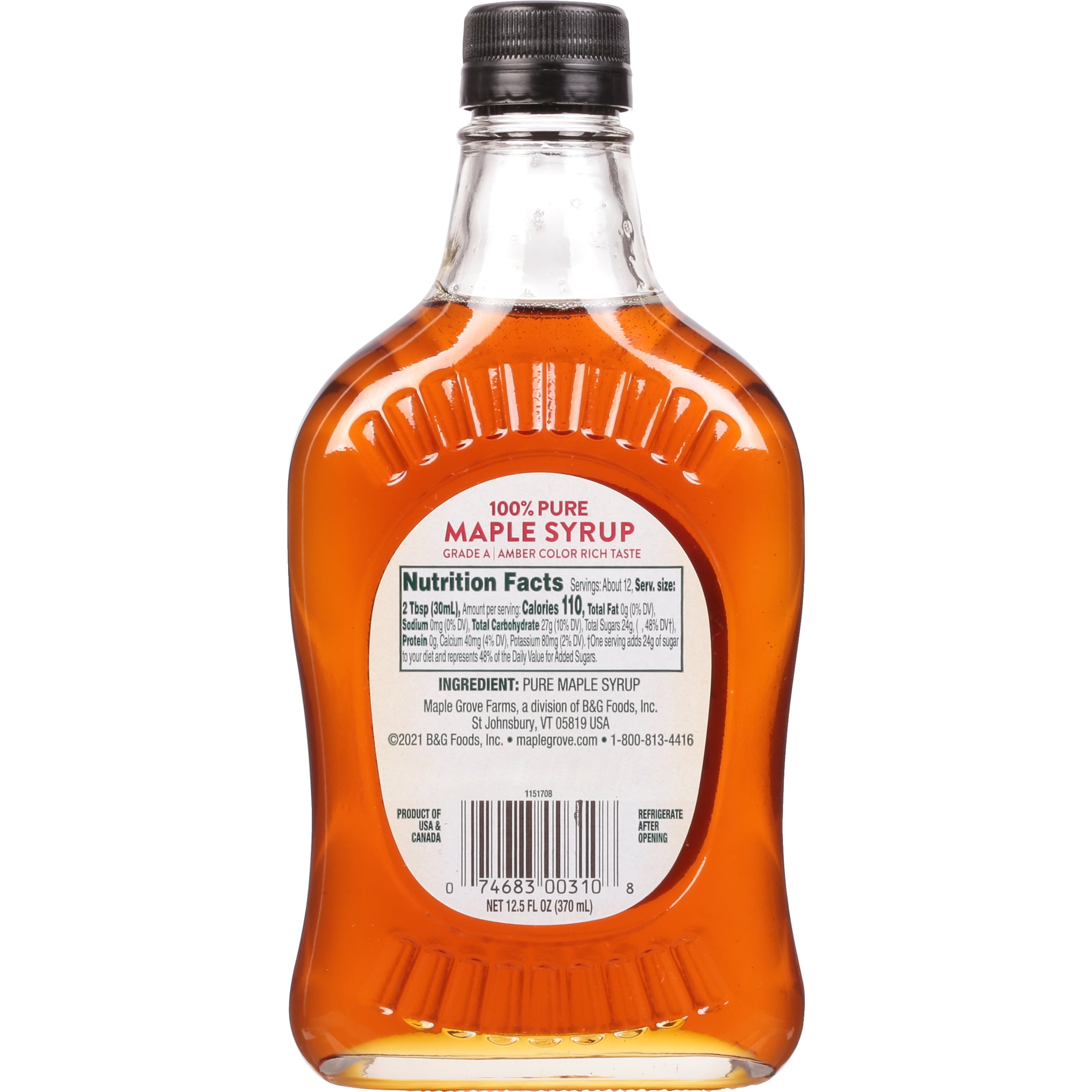 (12 pack) Maple Grove Farms Pure Maple Syrup, Kosher, 12.5 fl oz, Allergen-Free