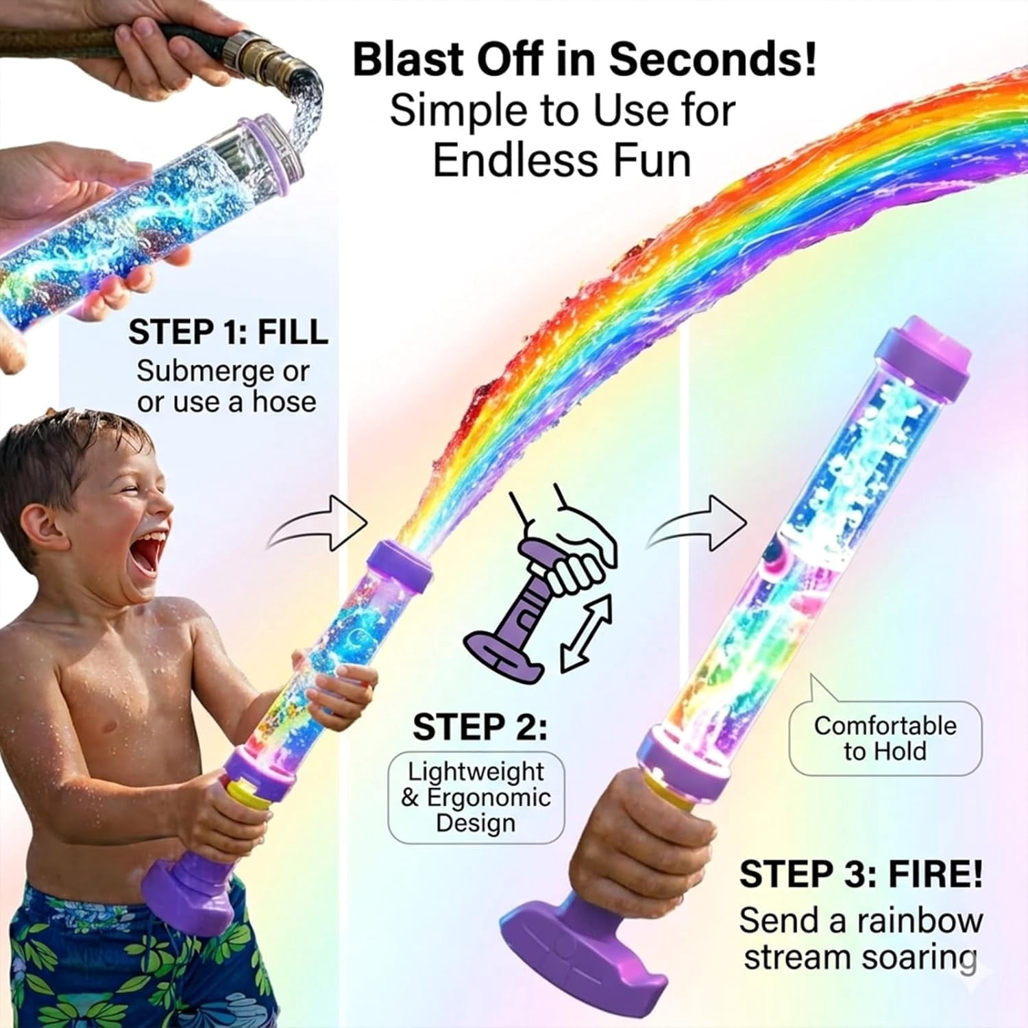 Glowing Rainbow LED Water Blaster - Glowing Rainbow Water Blaster, for Pool Party Outdoor Summer Waters, Summer Fun that Pops Like Magic (3Pcs)
