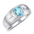 thumbnail image 3 of RYLOS Men's Rings Sterling Silver Classic 8X6MM Oval Gemstone &  Diamond Ring Blue Topaz December Birthstone Rings For Man Silver Rings Size 13, 3 of 7