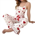 thumbnail image 2 of Pijama de Dos Piezas con Top Corto con Estampado de Corazones y Pantalones Anchos para Mujer. Ropa de Dormir para Estar en Casa. Amor Rojo M, 2 of 9