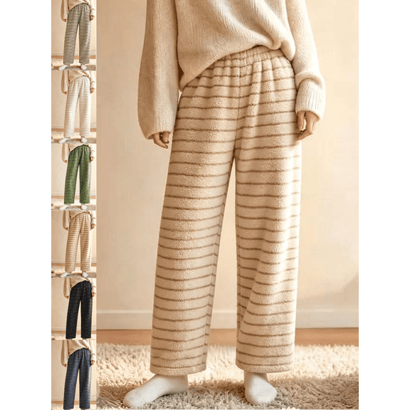 Women's Stripe Pajama Pants Casual Elastic Waist Loose Wide Leg Lounge Bottoms Comfy Casual Breathable Everyday Wear