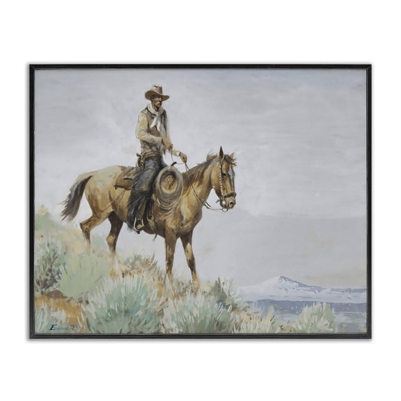 Stupell Industries Mounted Cowboy on Sagebrush Ridge Black Framed Giclee Art, design by Arlington Prints