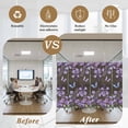thumbnail image 5 of Purple Flowers Window Privacy Film, Butterfly Spring Floral Wooden Farmhouse Static Cling UV Sun Blocking Heat Control Window Tint Day and Night, Non-Adhesive One Way Privacy Cover 29.5''x78.7'', 5 of 7