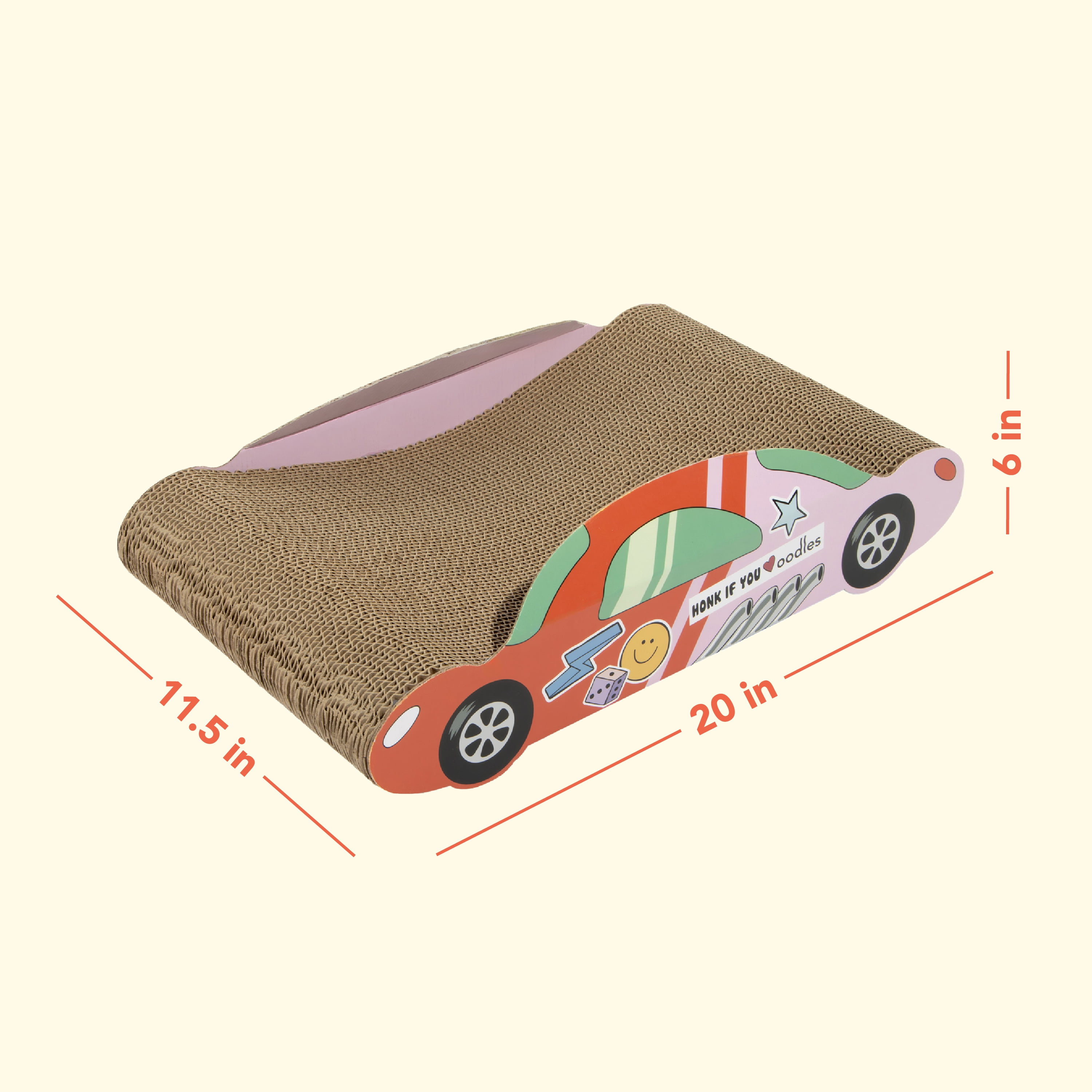 Oodles Red Hot Rod Race Car Durable Corrugated Cardboard Cat Scratching Pad, One Size