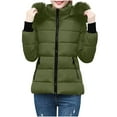 thumbnail image 3 of Arnsht Womens Winter Coats Quilted Thicken Warm Puffer Ski Jacket Faux Furry Lined Hooded Waterproof Outdoor Comfy Down Jackets Green S, 3 of 7