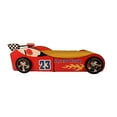 thumbnail image 4 of Racing Car Bed,Twin Size Car Bed Frame with LED Light and Headboard, Race Car-Shaped Wooden Platform Bed with Wheels and Support Slats, Red, 4 of 7