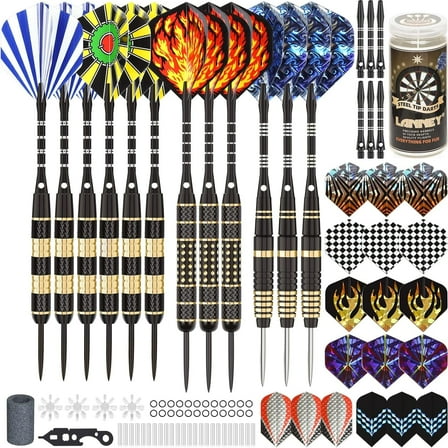 LANNEY Darts Metal Tip Set, Steel Tip Darts Set 20 Grams 24 Grams and 26 Grams Professional Darts for Dartboard with Aluminum Shafts, Brass Barrels, Extra Flights, Sharpener Tool Kit, Carrying Case