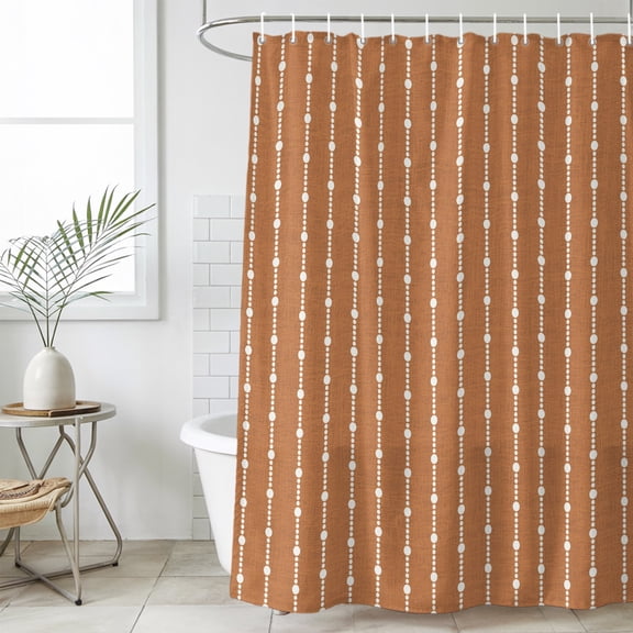 Orange Striped Shower Curtain Set, Waterproof Shower Curtains for Bathroom, Fall Country Abstract Dots Stripes Art Washable Fabric Cloth Bath Curtain for Bathtub Decoration with Hooks 48x72 Inches