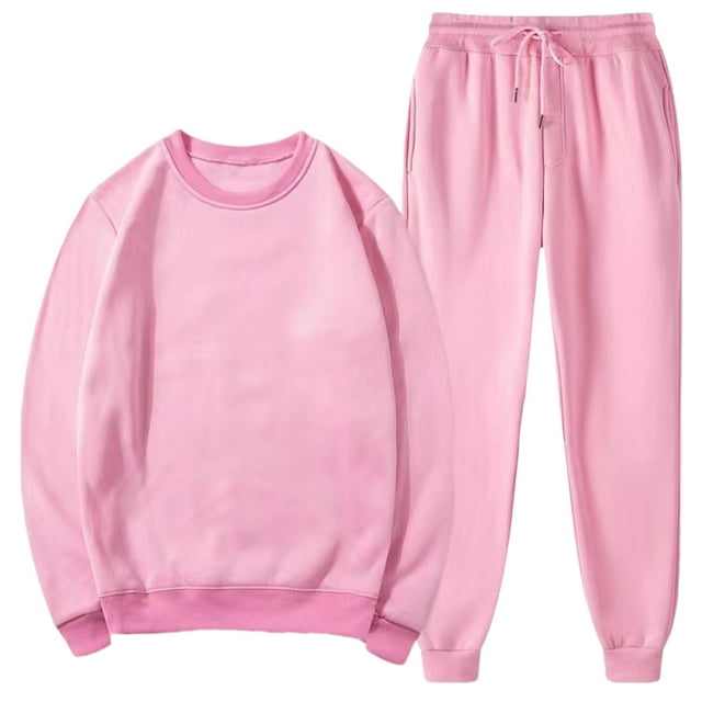 Weiqiqre Sweats for Men Sets Solid Color Loose Fit Basic Pullover Round Neck Sweatshirt Sport Jogging Suits