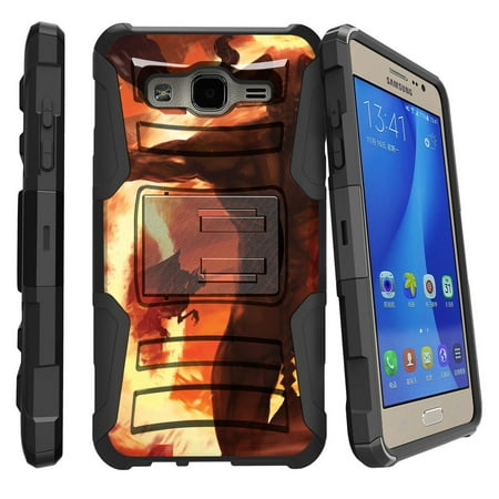Samsung Galaxy On5 G550 Miniturtle® Clip Armor Dual Layer Case Rugged Exterior with Built in Kickstand + Holster - Demons and Flames