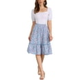 thumbnail image 2 of INSPIRE CHIC Women's Skirts Knee Length Elastic Waist A-Line Flowy Tiered Ruffle Floral Skirt M Sky Blue, 2 of 6