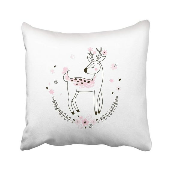 WOPOP Deer Cute Bambi Kid Doodle Character Nursery Little Baby Cartoon Child Drawing Pillowcase 16x16 inch