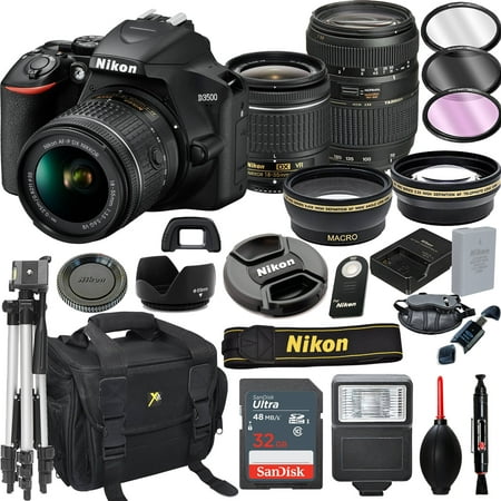 Nikon D3500 DSLR Camera with 18-55mm VR  + Tamron 70-300mm  + 32GB Card, Tripod, Flash, and More (21pc (Best Dslr Camera Cyber Monday Deals)