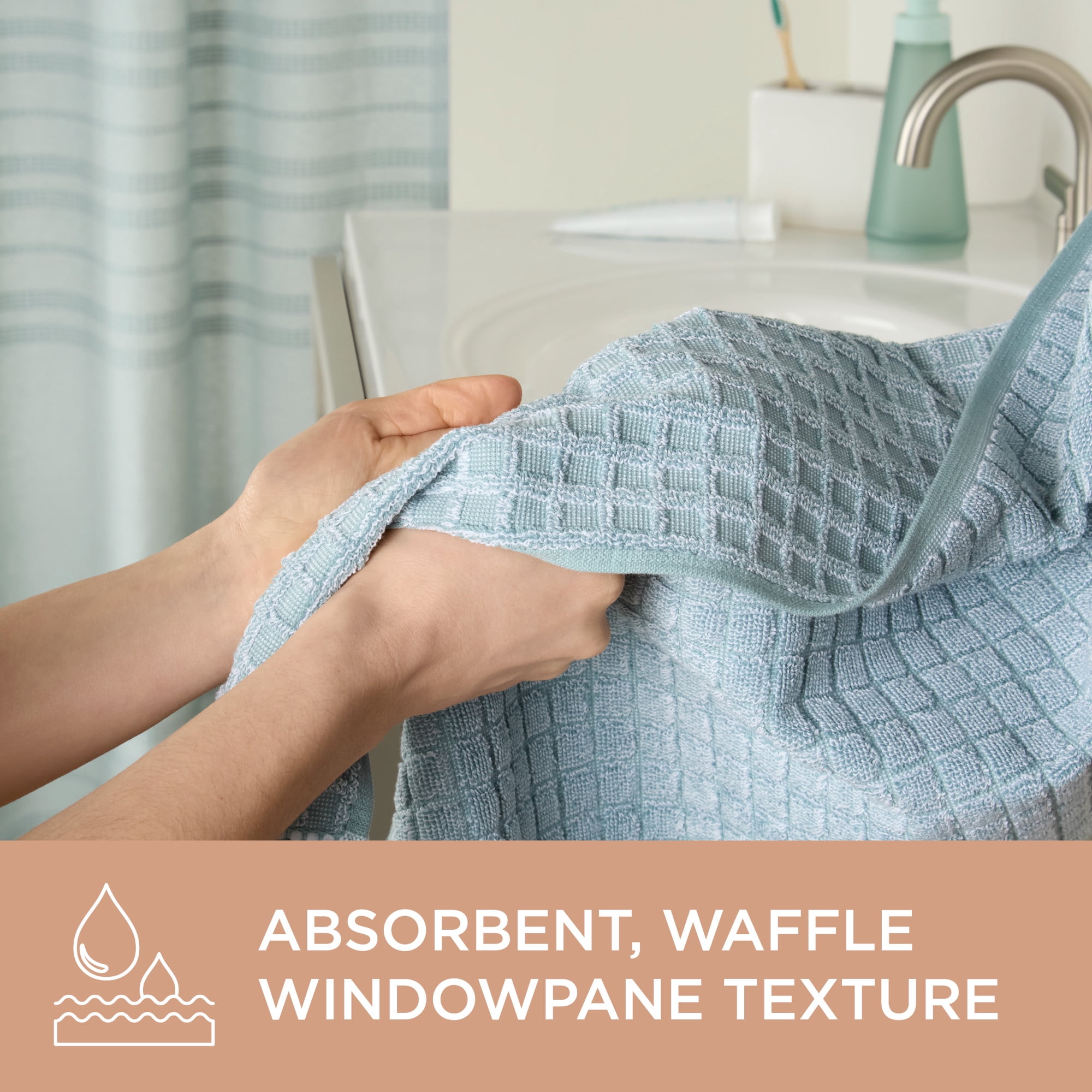TOWN & COUNTRY EVERYDAY 6-Piece Textured Windowpane Set, 2-Bath Towels, 2-Hand Towels, 2-Washcloths, 100% Cotton, Plush & Absorbent 550GSM, Aqua Blue