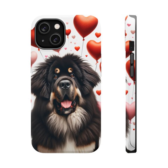 DistinctInk Tough Case for Apple iPhone 14 PLUS (6.7" Screen), Compatible with MagSafe Charging - Valentine's Day Tibetan Mastiff