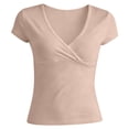 thumbnail image 7 of Womens Summer Tops Elegant Soft Wrap V Neck Short Sleeve Workout Tops for Women Beige L, 7 of 7