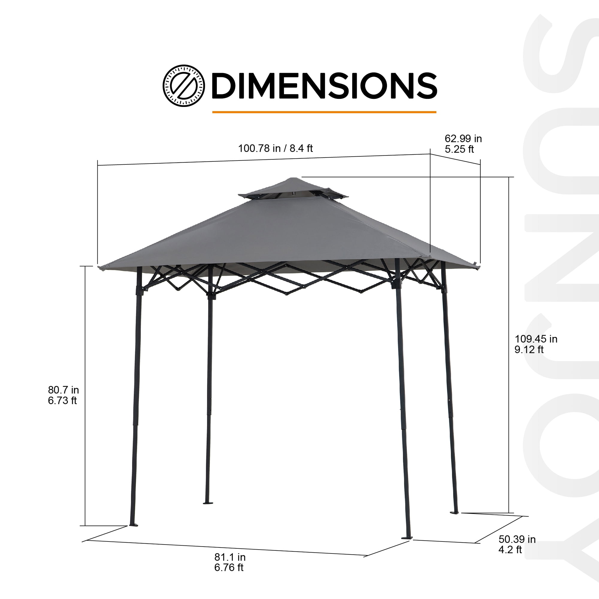 Sunjoy 8' x 5' Grill Gazebo Double Tiered Outdoor Gazebo Standing-Height Canopy with Magnetic LED Light, Adjustable Ceiling Height, for BBQ,Picnics, Outdoor Events, Gray