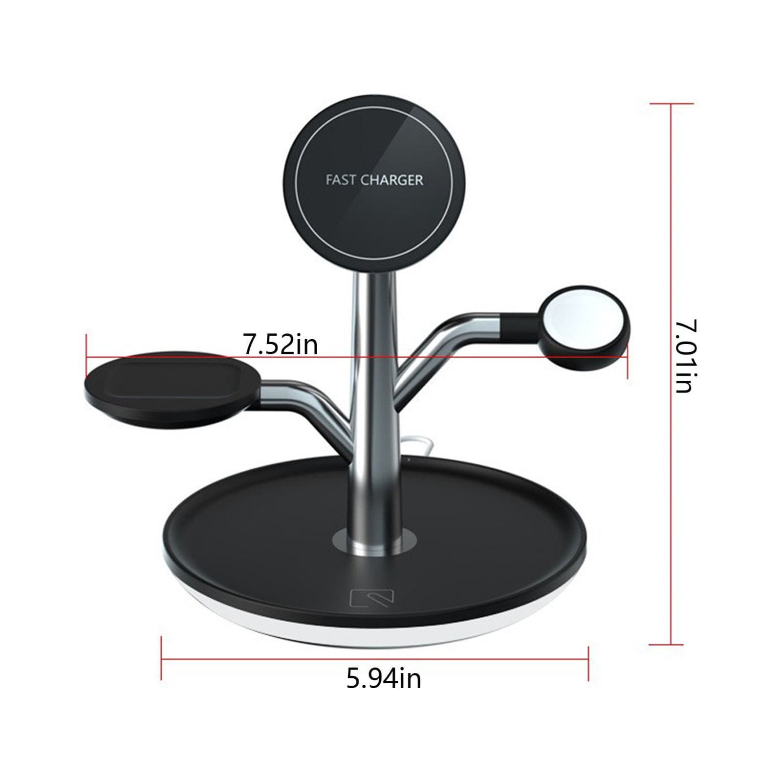 Oggfader Wireless Charger Stand Magnetic Bracket Wireless Charging Tray Suitable For Ios Phone Watch Headphones 3 in 1 Adjust Wireless Charger Black
