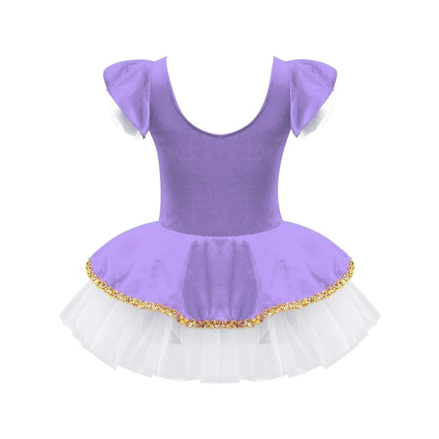 Jowowha Robe Tutu en Chiffon pour Filles, Costume de Fête, Patinage Artistique, Justaucorps Violet 10