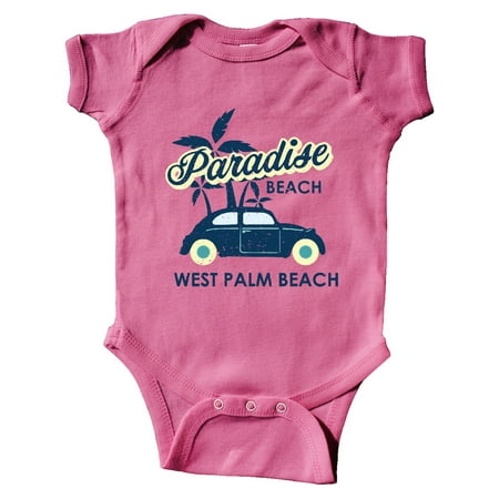 

Inktastic Paradise Beach in West Palm Beach with Palm Trees and Car Gift Baby Boy or Baby Girl Bodysuit