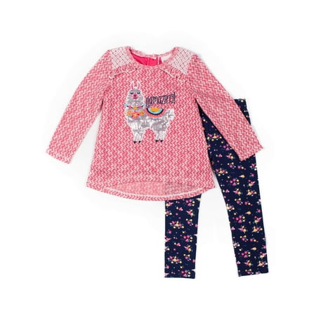 Girls Outfit 2t Little Lass Textured Knit Llama Top and Floral Printed Leggings, 2pc Outfit Set (Baby Girls & Toddler Girls) ()
