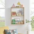 thumbnail image 3 of Danya B. Steiner Beech Square Modern 2-Tier Kids Book or Toy Figure Display Unit Wall Mounted Bookshelf with Contrasting Black Rods, 3 of 13