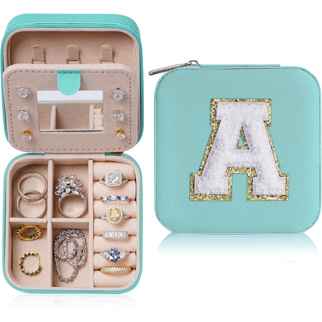 LAICAIW Travel Jewelry Case for Women Girls, A Initial Travel Jewelry Case | Small Jewelry Travel Case | Personalized Travel Mini Jewelry Case |Travel Jewelry Case Small Jewelry Case-Blue