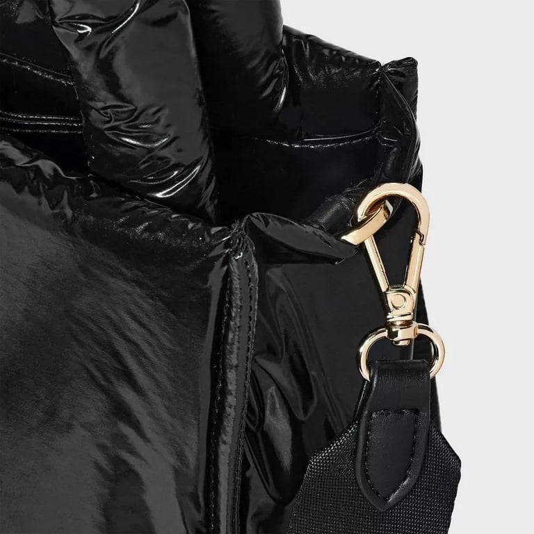 A New Day Recycled Nylon Midi Boxy Satchel Handbag Solid Black with Adjustable Strap Interior Pockets Walmart