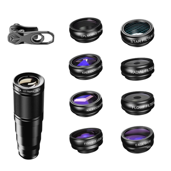 Phone Camera Lens for Phone 16 15 22X Telephoto Fisheye Lens Kaleidoscope Wide Angle Macro Lens Mobile Phone Lens Set