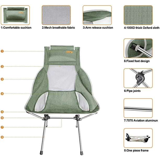 Ultralight High Back Folding Camping Chair With Headrest Outdoor Backpacking