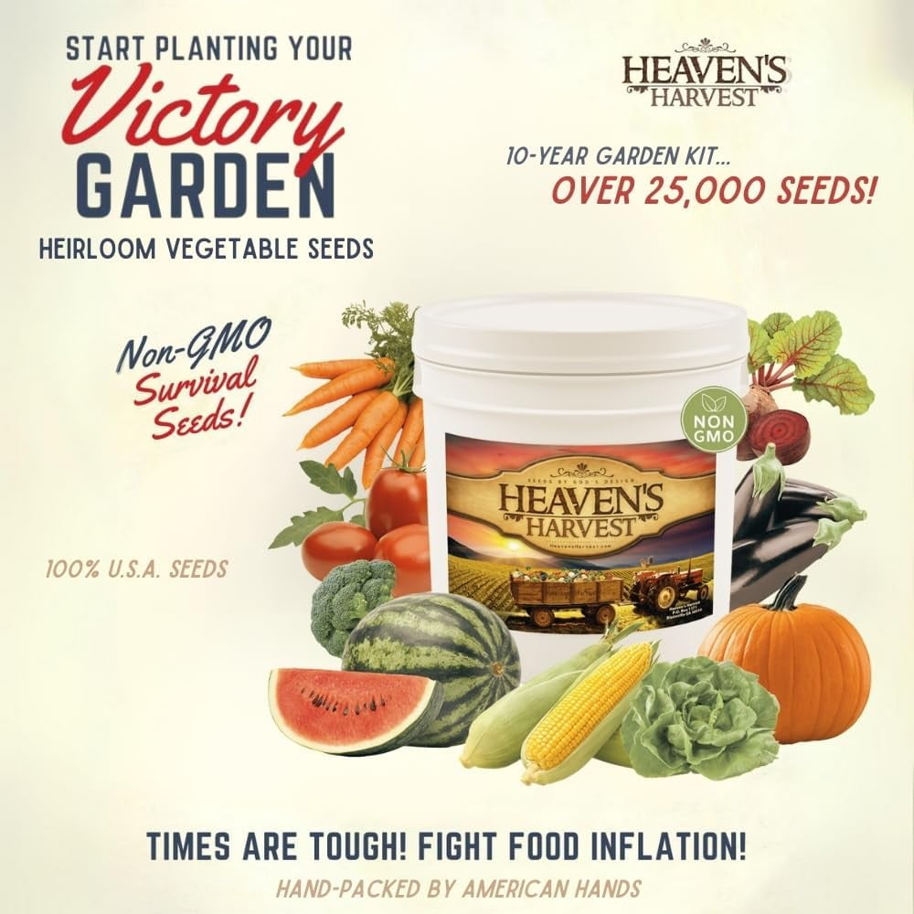 Heavens Harvest 10+ Year Survival Seed Bank Kit | Over 75,000 Non-GMO Heirloom Vegetable Seeds for Planting an Outdoor Garden