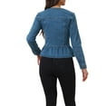 thumbnail image 3 of INSPIRE CHIC Mother's Day Women's Denim Jackets Button Down Peplum Hem Long Sleeves Cropped Jean Jacket Denim Blue L, 3 of 6